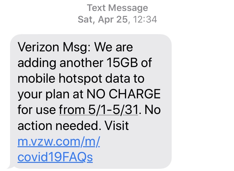 Verizon Hotspot Data Message