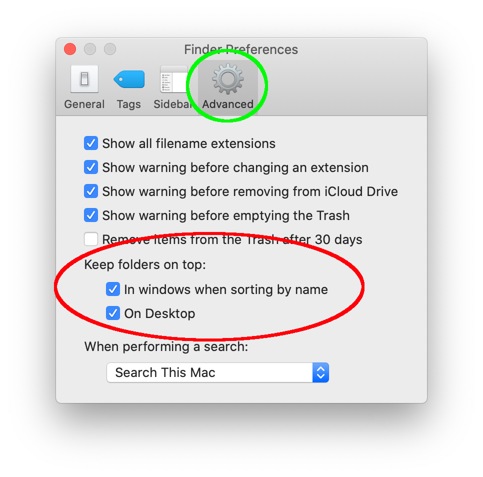 Finder Preferences Dialog